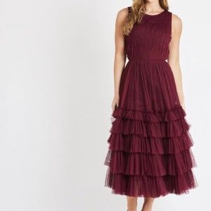 lace and beads midi dress Lace & Beads tulle corset midi dress in soft brown floral